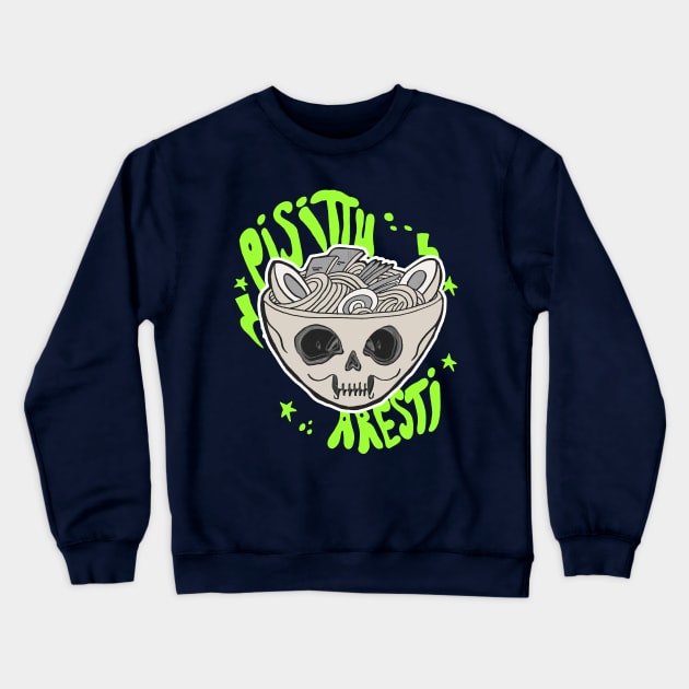 Ramen Skull Cat Pisittu Aresti - by Miskel Design Crewneck Sweatshirt by miskel